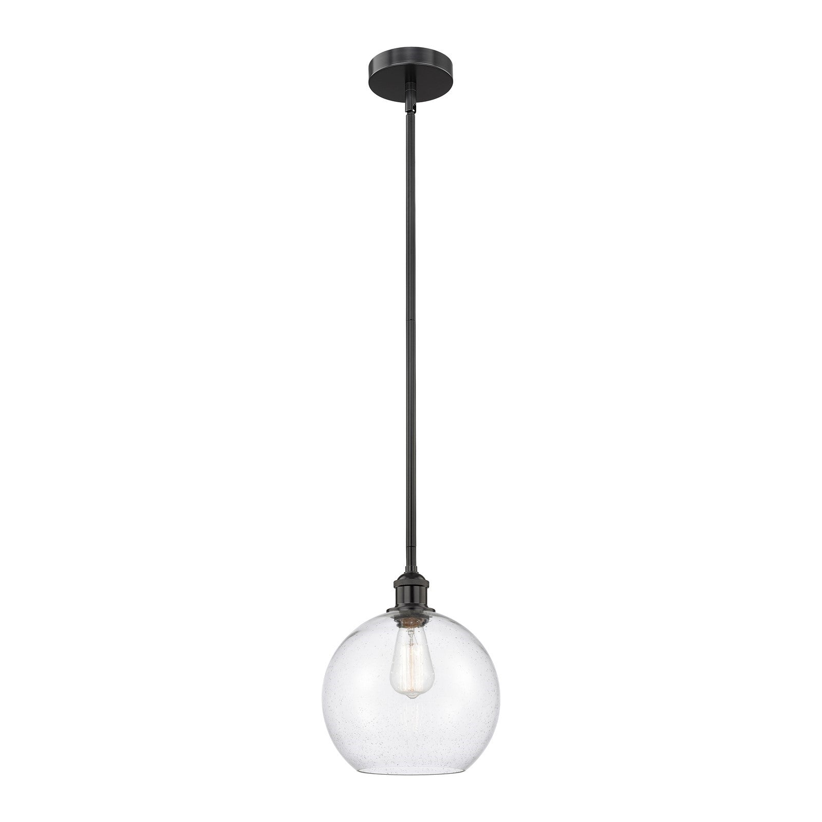 Innovations Athens 10in 1-Light Mini Pendant | Industrial Matte Black Steel and Seedy Glass | Kitchen Island & Dining Room | 10 | Model 616-1S-BK-G124-10