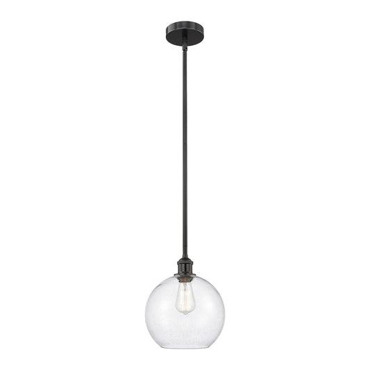 Innovations Athens 10in 1-Light Mini Pendant | Industrial Matte Black Steel and Seedy Glass | Kitchen Island | 10 x 10 x | Model 616-1S-BK-G124-10-LED