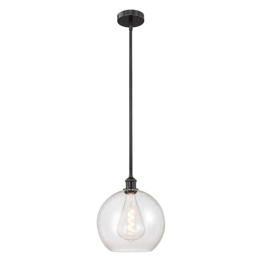 Innovations Athens 12in 1-Light Mini Pendant | Industrial Matte Black Steel and Seedy Glass | Kitchen Island & Dining Room | 12 | Model 616-1S-BK-G124-12