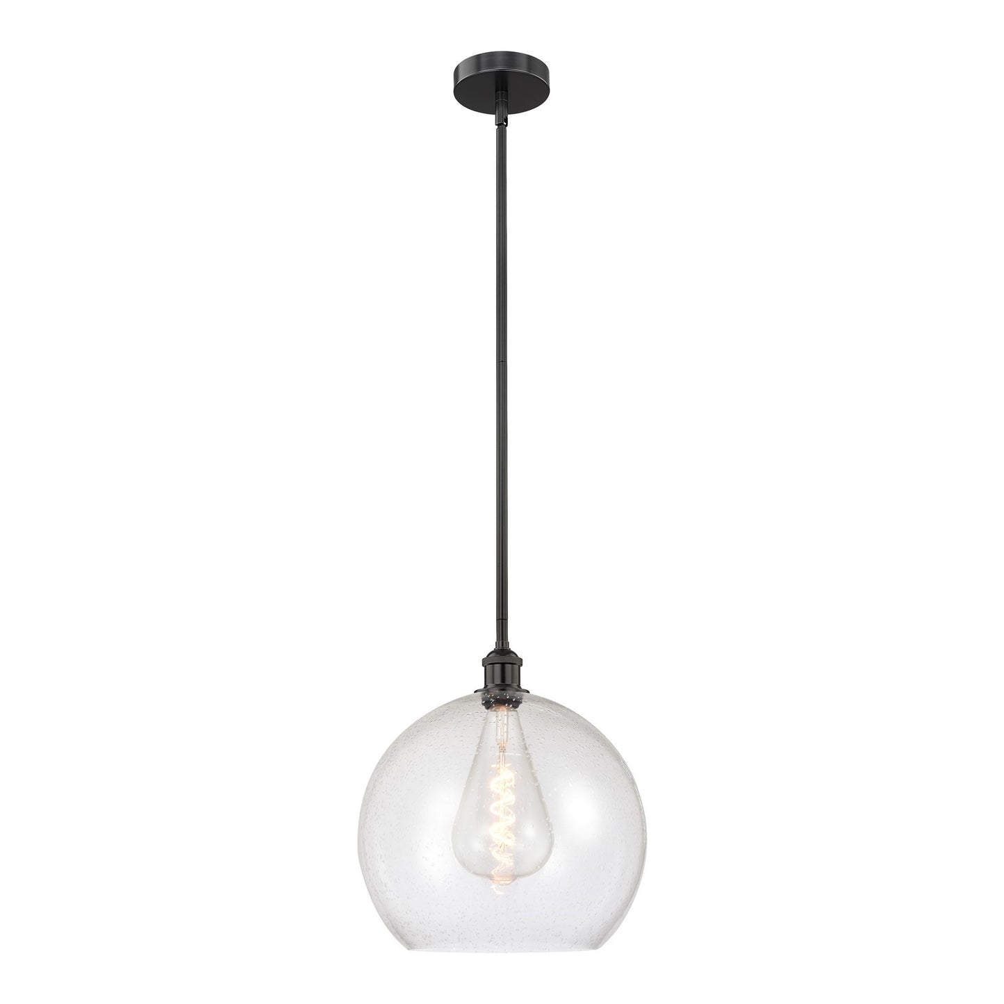 Innovations Athens 14in 1-Light Pendant | Industrial Matte Black Steel and Seedy Glass | Kitchen Island & Dining Room | Model 616-1S-BK-G124-14-LED