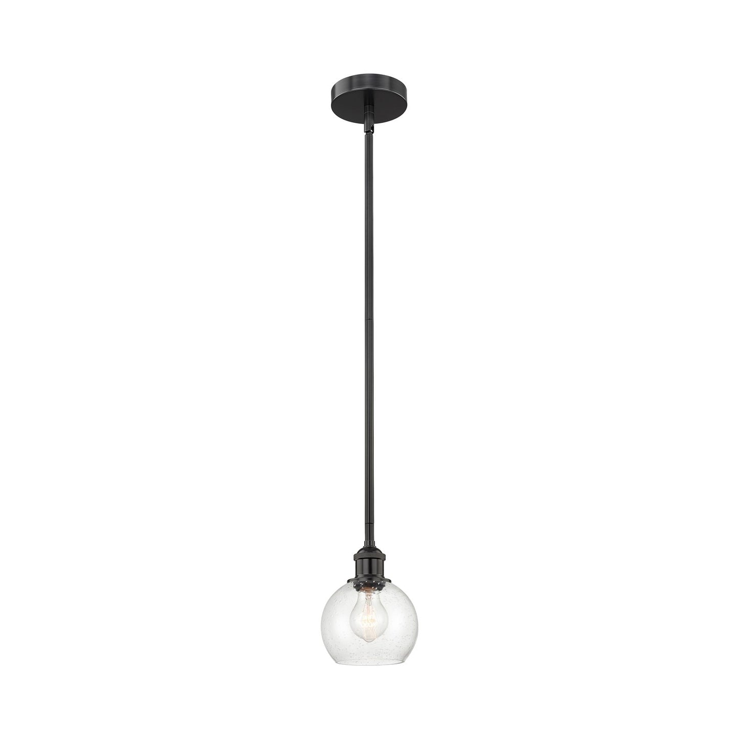 Innovations Athens 6in 1-Light Mini Pendant | Industrial Matte Black Steel and Seedy Glass | Kitchen Island & Dining Room | Model 616-1S-BK-G124-6-LED