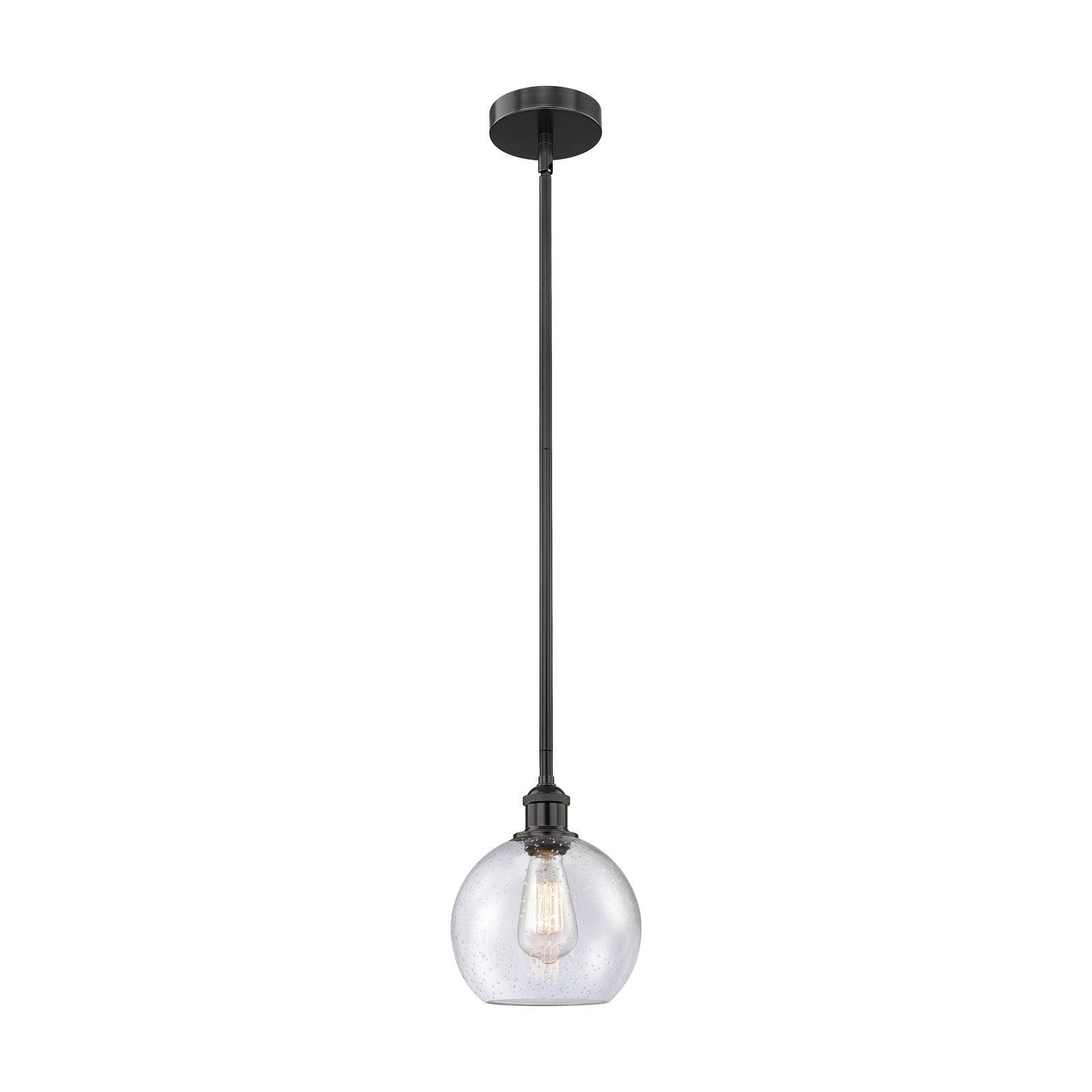 Innovations Athens 8in 1-Light Mini Pendant | Industrial Matte Black Steel and Seedy Glass | Kitchen Island & Dining Room | 8 x 8 | Model 616-1S-BK-G124-8