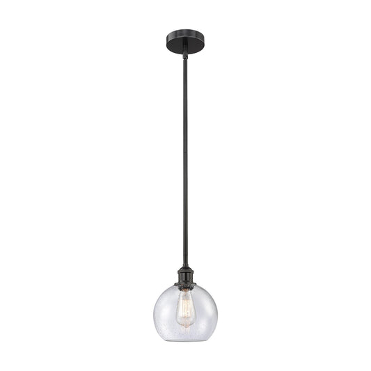 Innovations Athens 8in 1-Light Mini Pendant | Industrial Matte Black Steel and Seedy Glass | Kitchen Island & Dining Room | 8 | Model 616-1S-BK-G124-8-LED