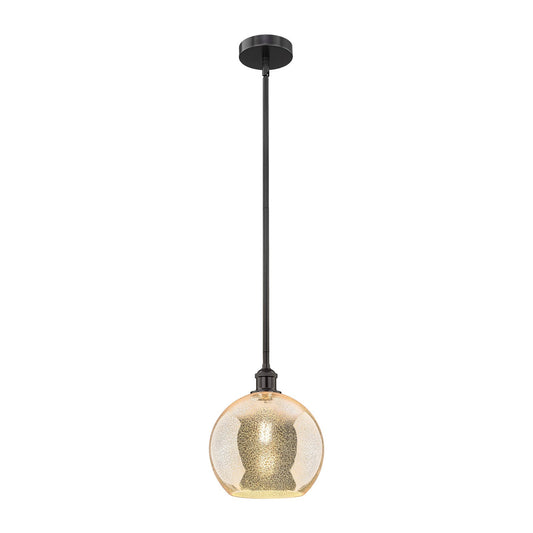 Innovations Athens 10in 1-Light Mini Pendant | Industrial Matte Black Steel and Mercury Glass | Kitchen Island & Dining Room | Model 616-1S-BK-G128-10