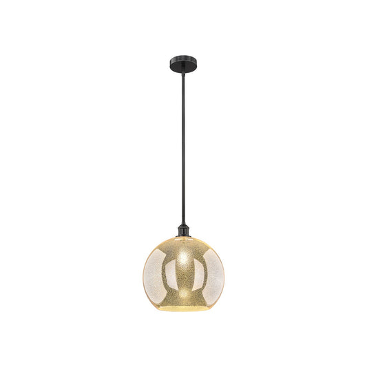 Innovations Athens 14in 1-Light Pendant | Industrial Matte Black Steel and Mercury Glass | Kitchen Island & Dining Room | 13.75 | Model 616-1S-BK-G128-14