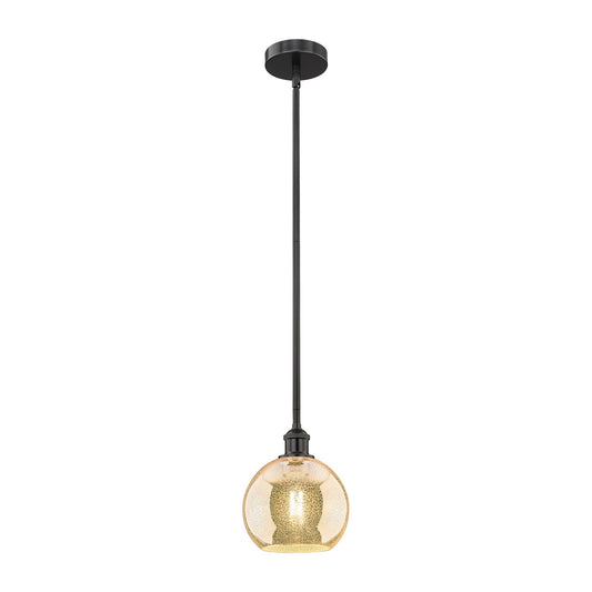 Innovations Athens 8in 1-Light Mini Pendant | Industrial Matte Black Steel and Mercury Glass | Kitchen Island & Dining Room | Model 616-1S-BK-G128-8