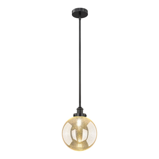 Innovations Beacon 10in 1-Light Mini Pendant | Industrial Matte Black Steel and Mercury Seeded Glass | Kitchen Island & Dining | Model 616-1S-BK-G208-10