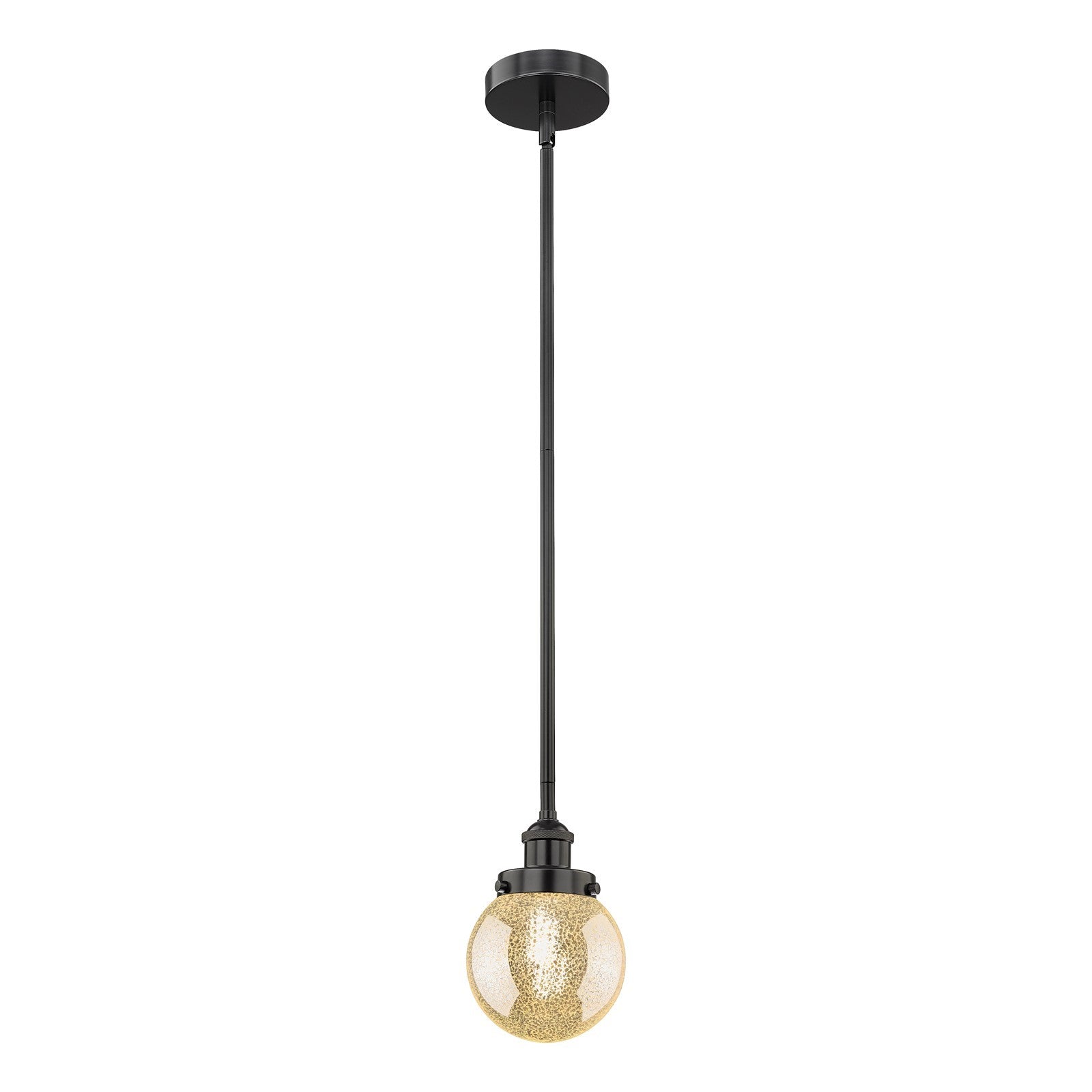 Innovations Beacon 6in 1-Light Mini Pendant | Industrial Matte Black Steel and Mercury Seeded Glass | Kitchen Island & Dining | Model 616-1S-BK-G208-6