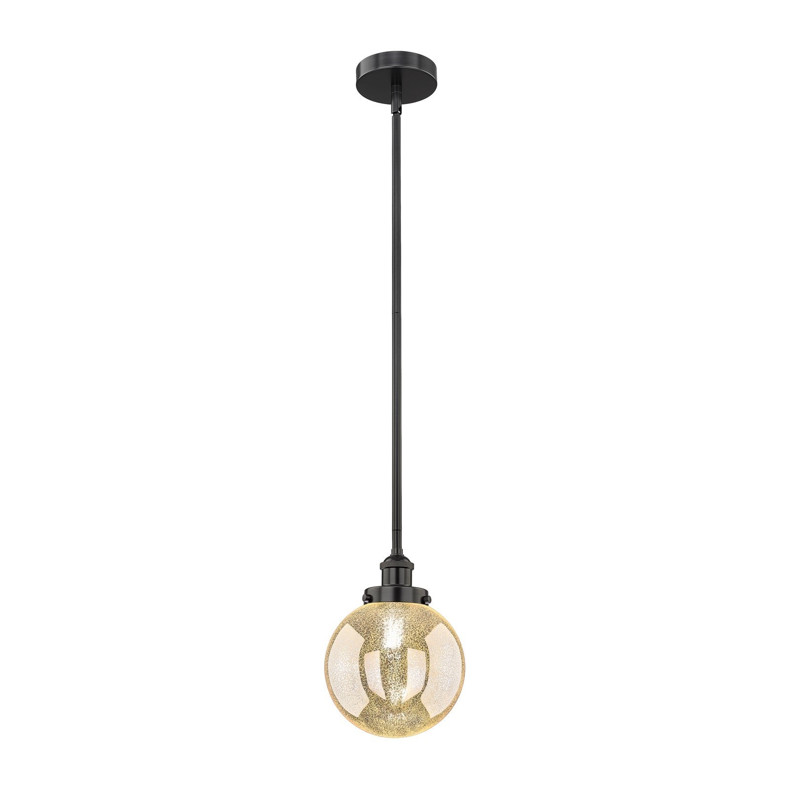 Innovations Beacon 8in 1-Light Mini Pendant | Industrial Matte Black Steel and Mercury Seeded Glass | Kitchen Island & Dining | Model 616-1S-BK-G208-8