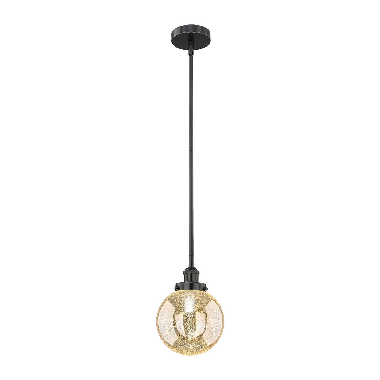 Innovations Beacon 8in 1-Light Mini Pendant | Industrial Matte Black Steel and Mercury Seeded Glass | Kitchen Island & Dining | Model 616-1S-BK-G208-8