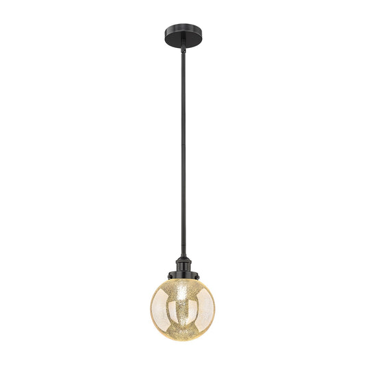 Innovations Beacon 8in 1-Light Mini Pendant | Industrial Matte Black Steel and Mercury Seeded Glass | Kitchen Island & Dining | Model 616-1S-BK-G208-8