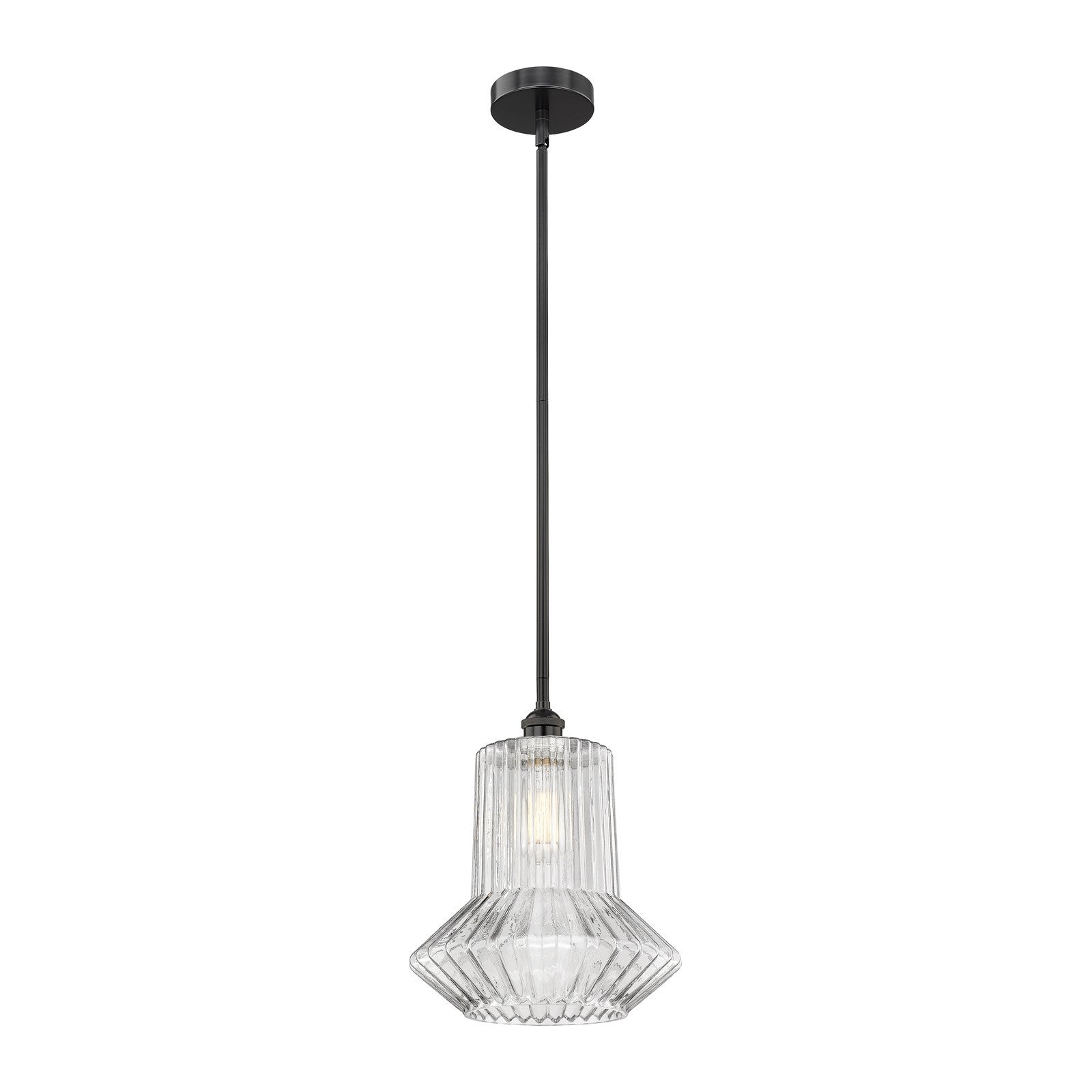 Innovations Springwater 12in 1-Light Mini Pendant | Industrial Matte Black Steel and Clear Fluted Glass | Kitchen Island & Dining | Model 616-1S-BK-G212