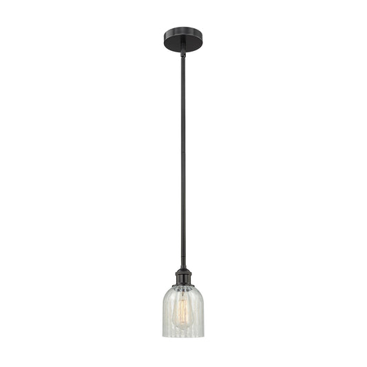Innovations Caledonia 5in 1-Light Mini Pendant | Industrial Matte Black Steel and Mouchette Glass | Kitchen Island & Dining | Model 616-1S-BK-G2511-LED