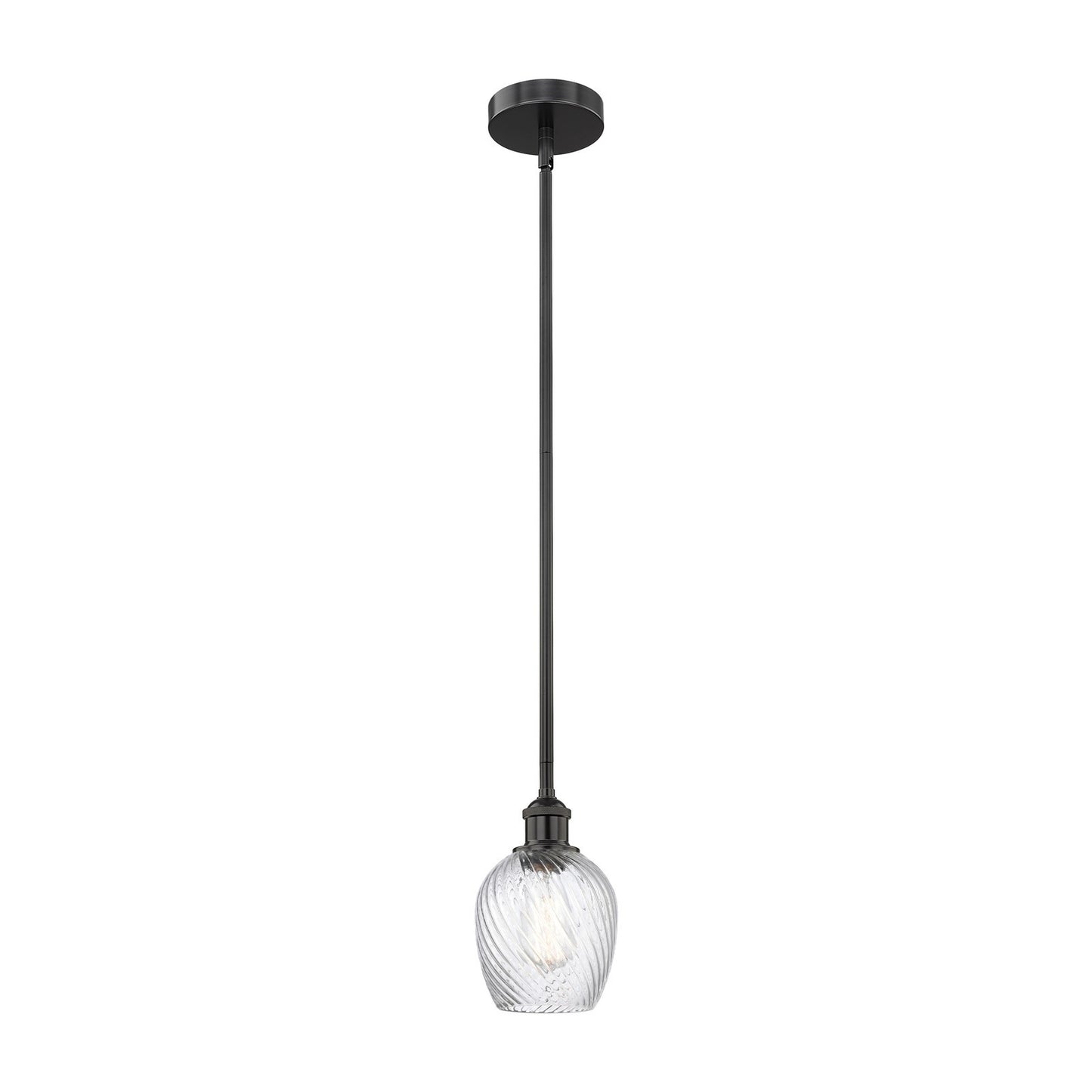 Innovations Salina 6in 1-Light Mini Pendant | Industrial Matte Black Steel and Clear Spiral Fluted Glass | Kitchen Island & | Model 616-1S-BK-G292-LED