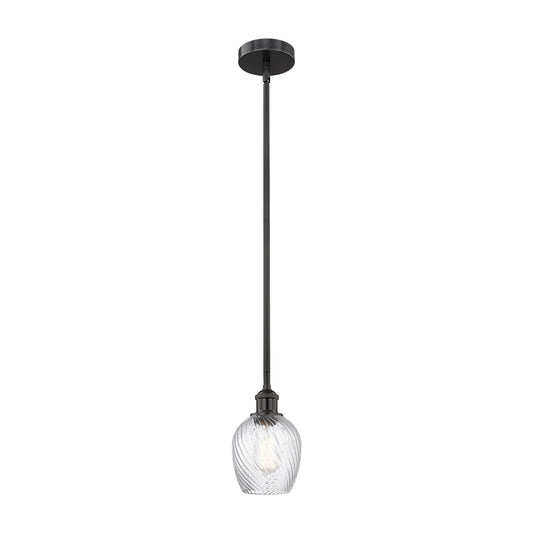 Innovations Salina 6in 1-Light Mini Pendant | Industrial Matte Black Steel and Clear Spiral Fluted Glass | Kitchen Island & | Model 616-1S-BK-G292-LED