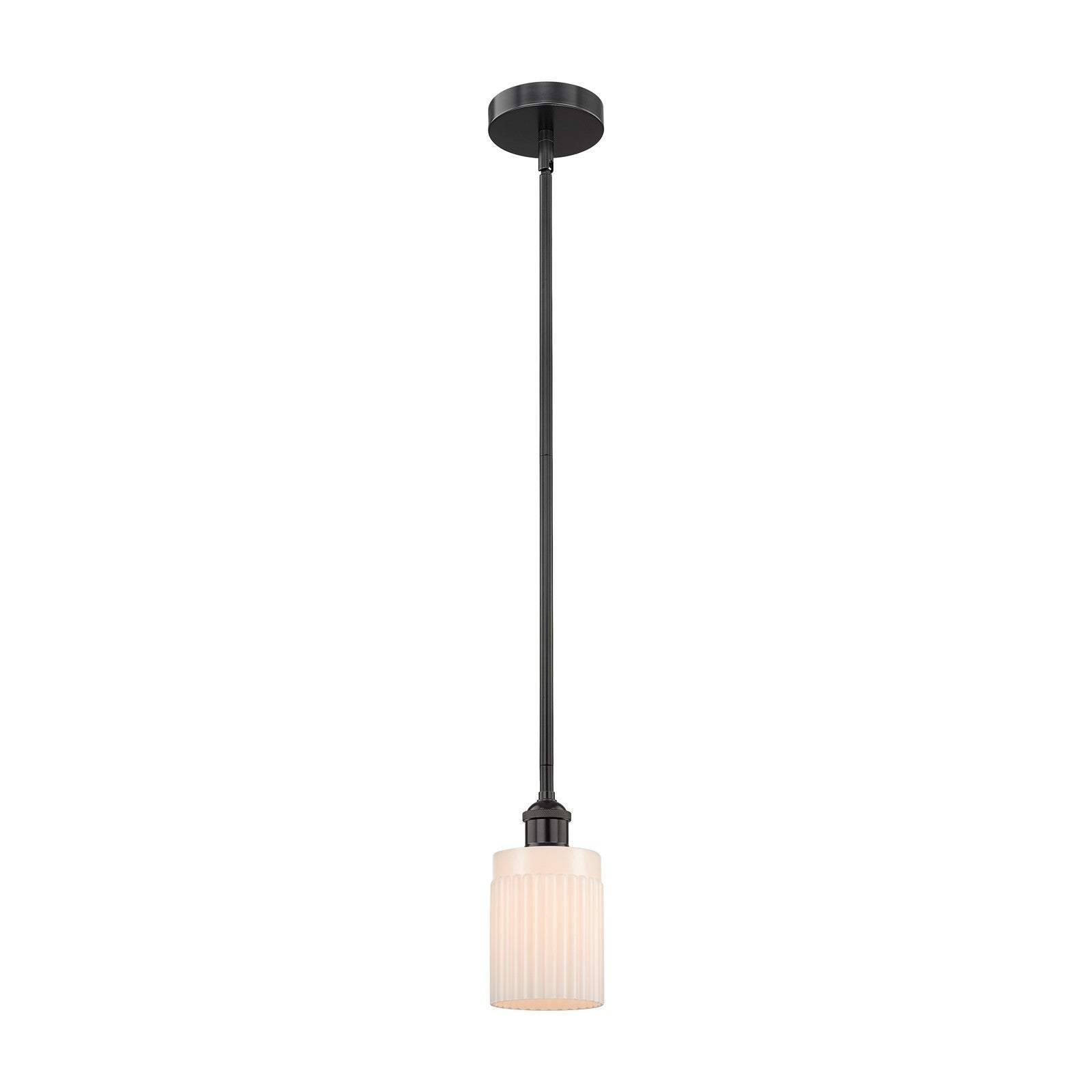 Innovations Hadley 4.5in 1-Light Mini Pendant | Modern Transitional Matte Black Steel and Matte White Ribbed Glass | Kitchen | Model 616-1S-BK-G341-LED