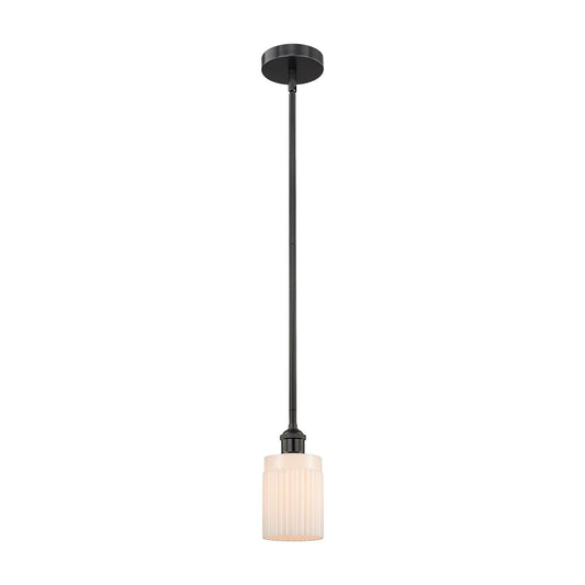 Innovations Hadley 4.5in 1-Light Mini Pendant | Modern Transitional Matte Black Steel and Matte White Ribbed Glass | Kitchen | Model 616-1S-BK-G341-LED