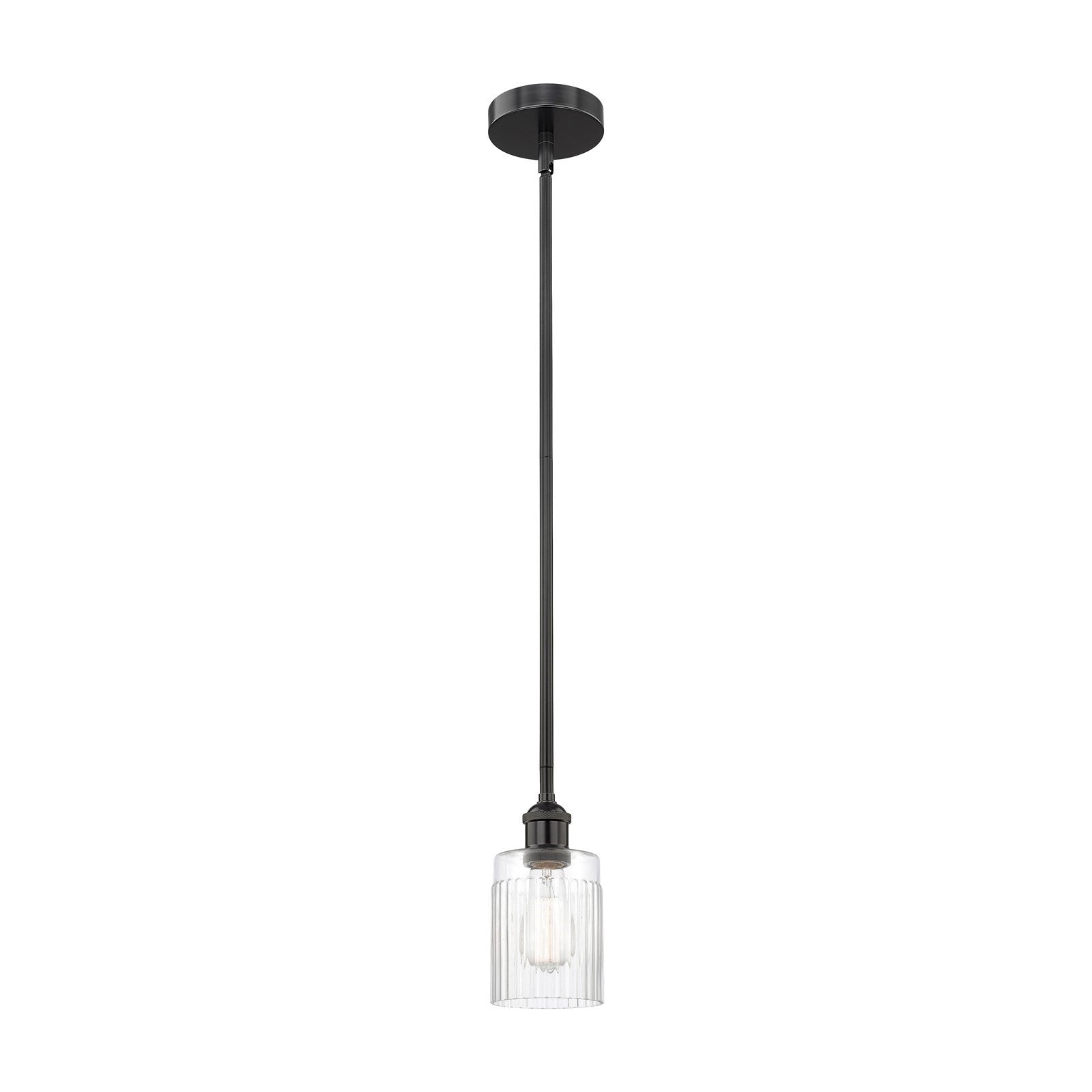 Innovations Hadley 1-Light Mini Pendant | Matte Black Steel and Clear Ribbed Glass | Kitchen Island & Dining Room | 4.5 x 4.5 x 8.5 | Model 616-1S-BK-G342