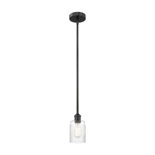 Innovations Hadley 1-Light Mini Pendant | Matte Black Steel and Clear Ribbed Glass | Kitchen Island & Dining Room | 4.5 x 4.5 x 8.5 | Model 616-1S-BK-G342