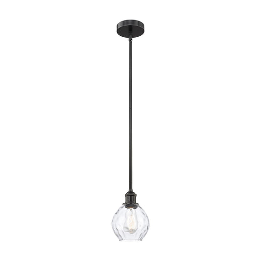Innovations Waverly 6in 1-Light Mini Pendant | Industrial Matte Black Steel and Clear Water Glass | Kitchen Island & Dining Room | Model 616-1S-BK-G362