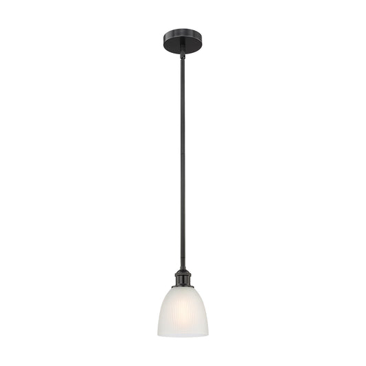 Innovations Castile 6in 1-Light Mini Pendant | Industrial Matte Black Steel and White Glass | Kitchen Island & Dining Room | Model 616-1S-BK-G381-LED