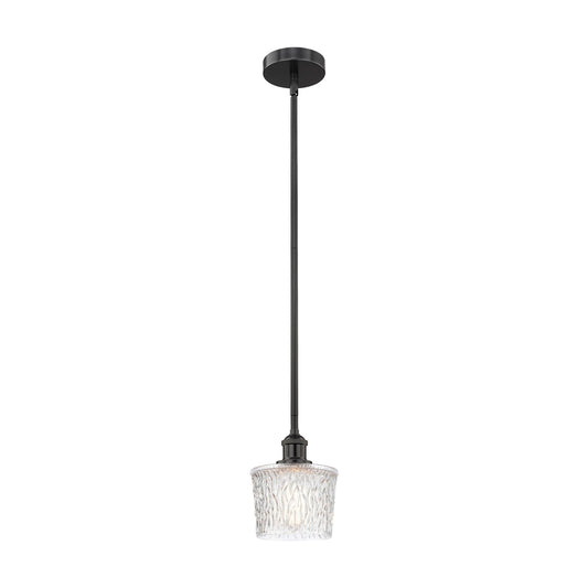 Innovations Niagara 7in 1-Light Mini Pendant | Industrial Matte Black Steel and Clear Textured Glass | Kitchen Island & Dining Room | Model 616-1S-BK-G402