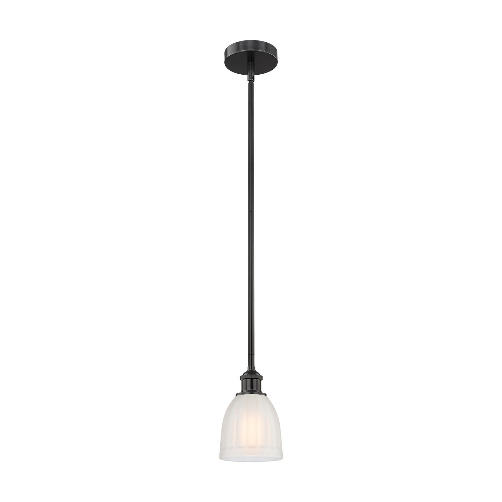 Innovations Brookfield 6in 1-Light Mini Pendant | Industrial Matte Black Steel and White Frosted Ribbed Glass | Kitchen Island | Model 616-1S-BK-G441-LED