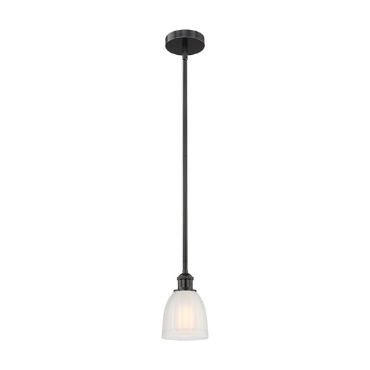 Innovations Brookfield 6in 1-Light Mini Pendant | Industrial Matte Black Steel and White Frosted Ribbed Glass | Kitchen Island | Model 616-1S-BK-G441-LED