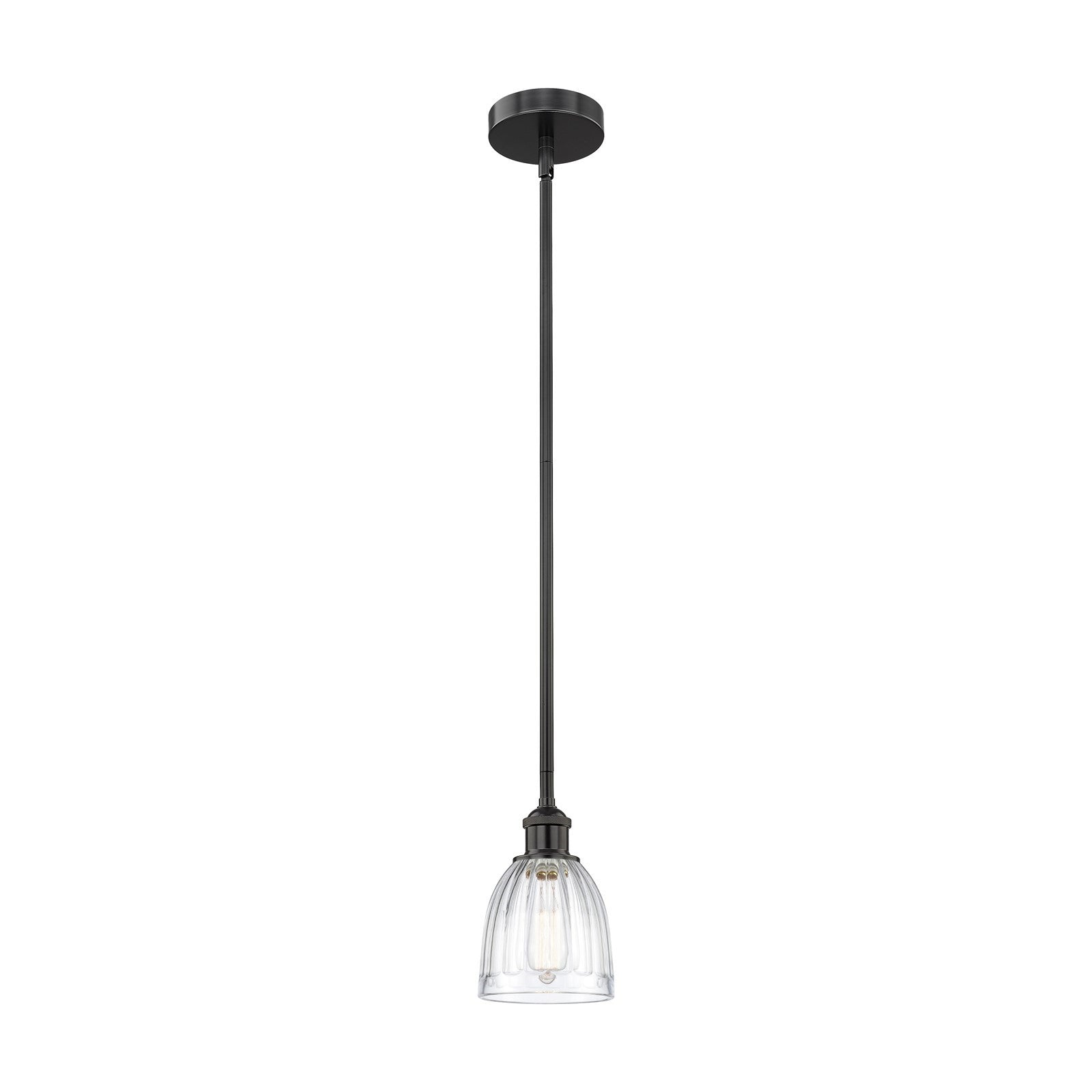 Innovations Brookfield 6in 1-Light Mini Pendant | Industrial Matte Black Steel and Clear Ribbed Glass | Kitchen Island & Dining | Model 616-1S-BK-G442-LED