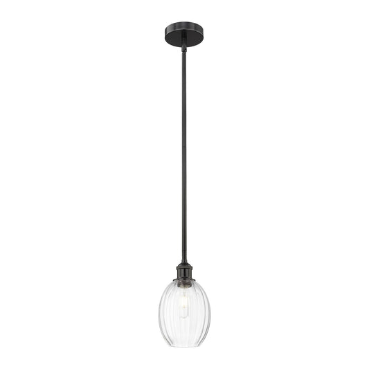 Innovations Preston Bulb 6.25in 1-Light Mini Pendant | Industrial Matte Black Steel and Clear Glass | Kitchen Island & Dining | Model 616-1S-BK-G459-6CL