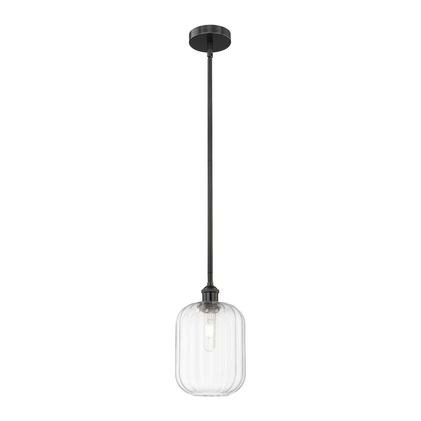 Innovations Preston Cylinder 7in 1-Light Mini Pendant | Industrial Matte Black Steel and Clear Glass | Kitchen Island | 6.75 x | Model 616-1S-BK-G460-7CL