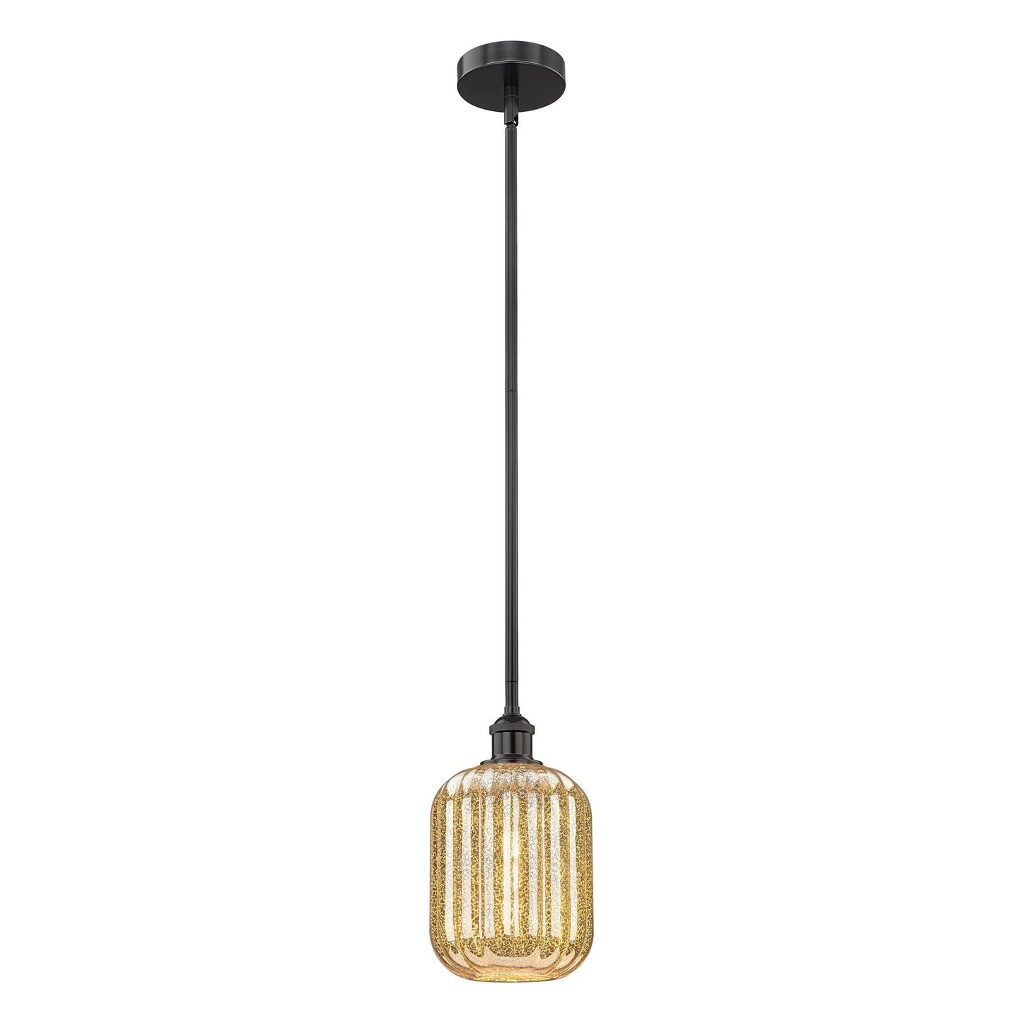 Innovations Preston Cylinder 7in 1-Light Mini Pendant | Industrial Matte Black Steel and Mercury Glass | Kitchen Island & | Model 616-1S-BK-G460-7ME
