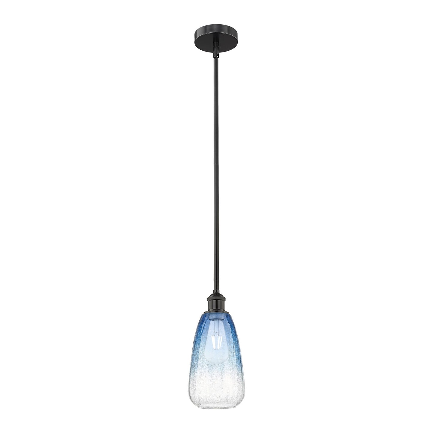 Innovations Brookhaven Almond 6in 1-Light Mini Pendant | Industrial Matte Black Steel and Sapphire Blue Glass | Kitchen Island | Model 616-1S-BK-G480-6SB
