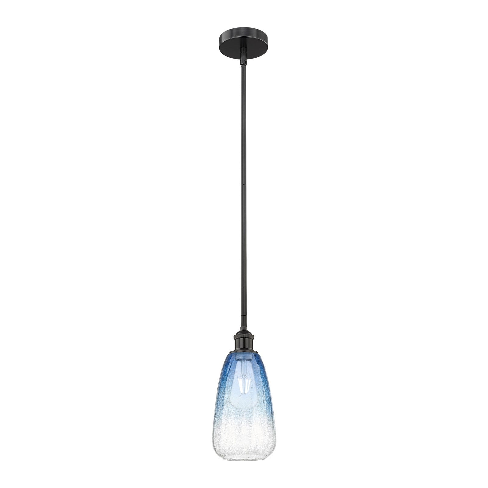 Innovations Brookhaven Almond 6in 1-Light Mini Pendant | Industrial Matte Black Steel and Sapphire Blue Glass | Kitchen Island | Model 616-1S-BK-G480-6SB