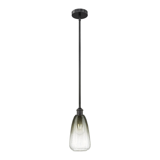 Innovations Brookhaven Almond 6in 1-Light Mini Pendant | Industrial Matte Black Steel and Slate Glass | Kitchen Island & Dining | Model 616-1S-BK-G480-6SL