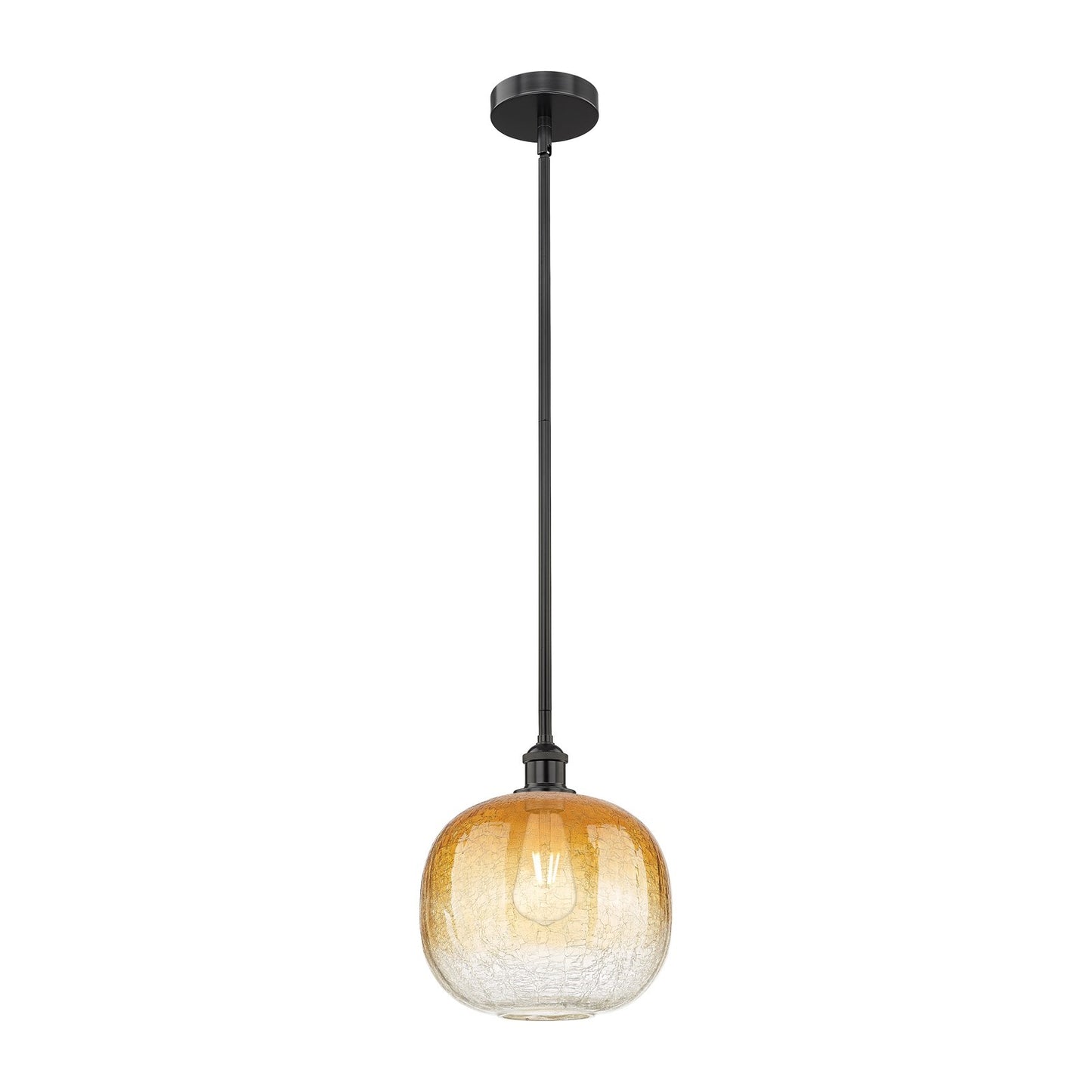 Innovations Brookhaven Sphere 11in 1-Light Mini Pendant | Industrial Matte Black Steel and Amber Glass | Kitchen Island & | Model 616-1S-BK-G481-10AM