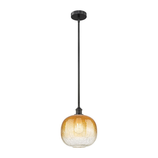 Innovations Brookhaven Sphere 11in 1-Light Mini Pendant | Industrial Matte Black Steel and Amber Glass | Kitchen Island & | Model 616-1S-BK-G481-10AM