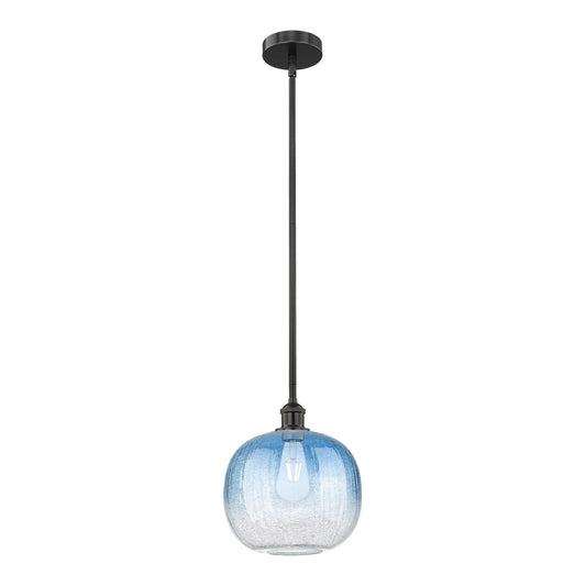 Innovations Brookhaven Sphere 11in 1-Light Mini Pendant | Industrial Matte Black Steel and Sapphire Blue Glass | Kitchen | Model 616-1S-BK-G481-10SB