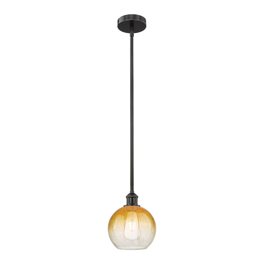 Innovations Brookhaven Globe 8in 1-Light Mini Pendant | Industrial Matte Black Steel and Amber Glass | Kitchen Island & Dining | Model 616-1S-BK-G483-8AM