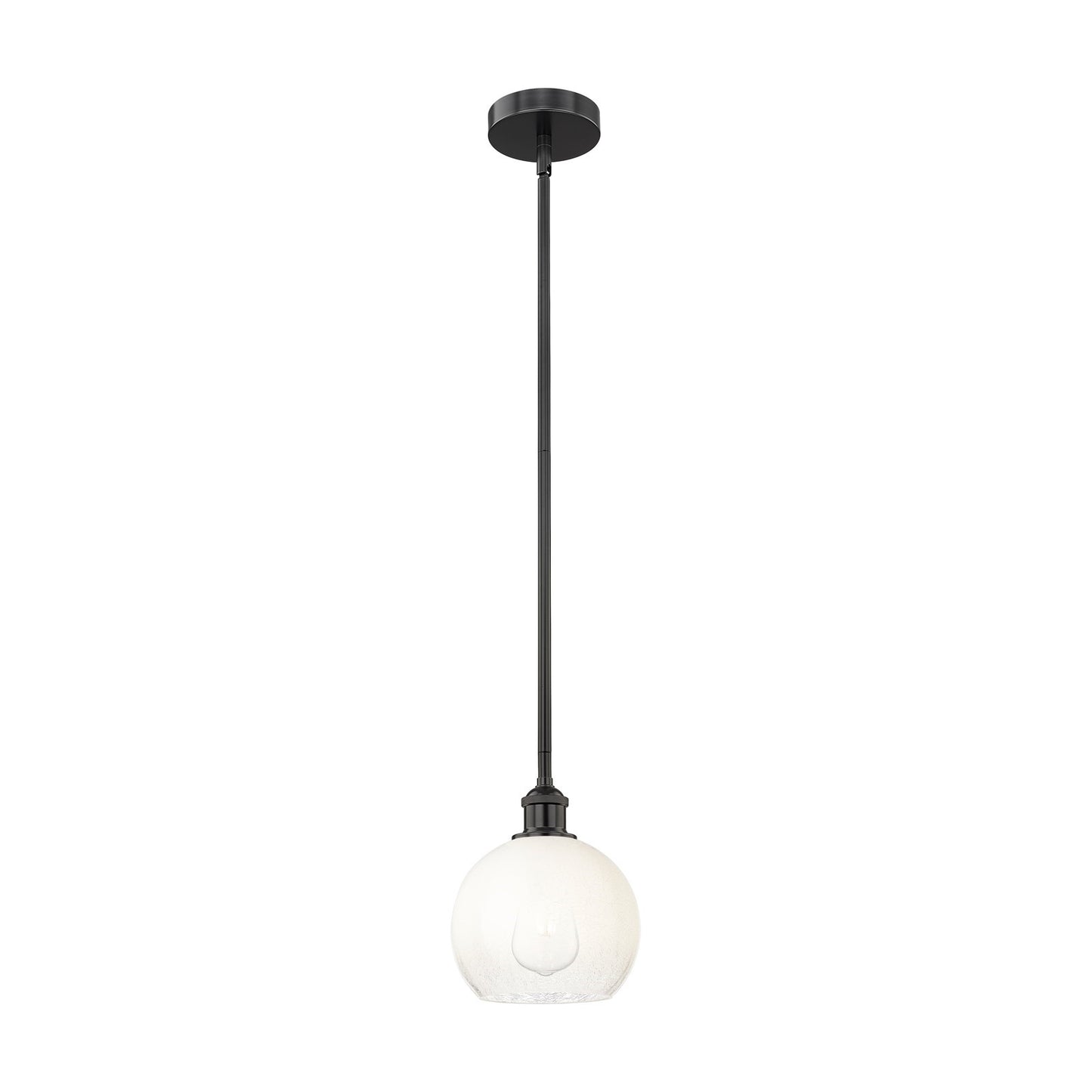 Innovations Brookhaven Globe 8in 1-Light Mini Pendant | Industrial Matte Black Steel and Opal Glass | Kitchen Island & Dining | Model 616-1S-BK-G483-8OP