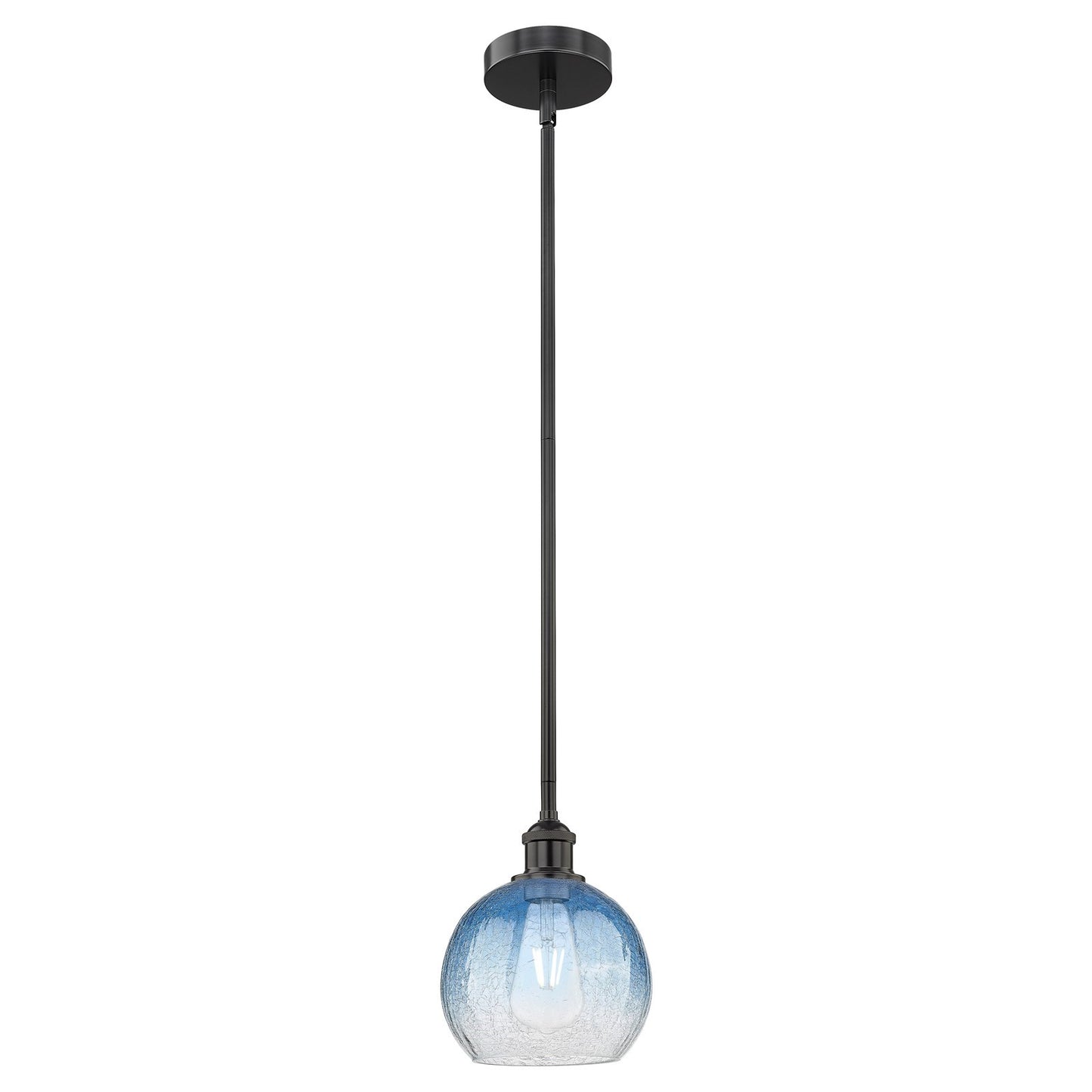 Innovations Brookhaven Globe 8in 1-Light Mini Pendant | Industrial Matte Black Steel and Sapphire Blue Glass | Kitchen Island & | Model 616-1S-BK-G483-8SB