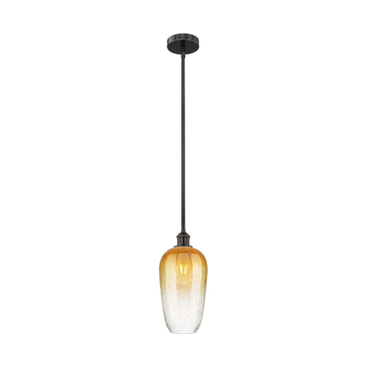 Innovations Brookhaven Flute 7in 1-Light Mini Pendant | Industrial Matte Black Steel and Amber Glass | Kitchen Island & Dining | Model 616-1S-BK-G484-7AM