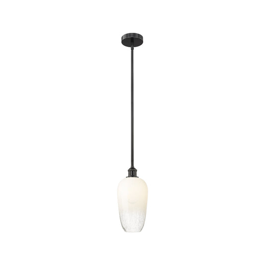 Innovations Brookhaven Flute 7in 1-Light Mini Pendant | Industrial Matte Black Steel and Opal Glass | Kitchen Island & Dining | Model 616-1S-BK-G484-7OP