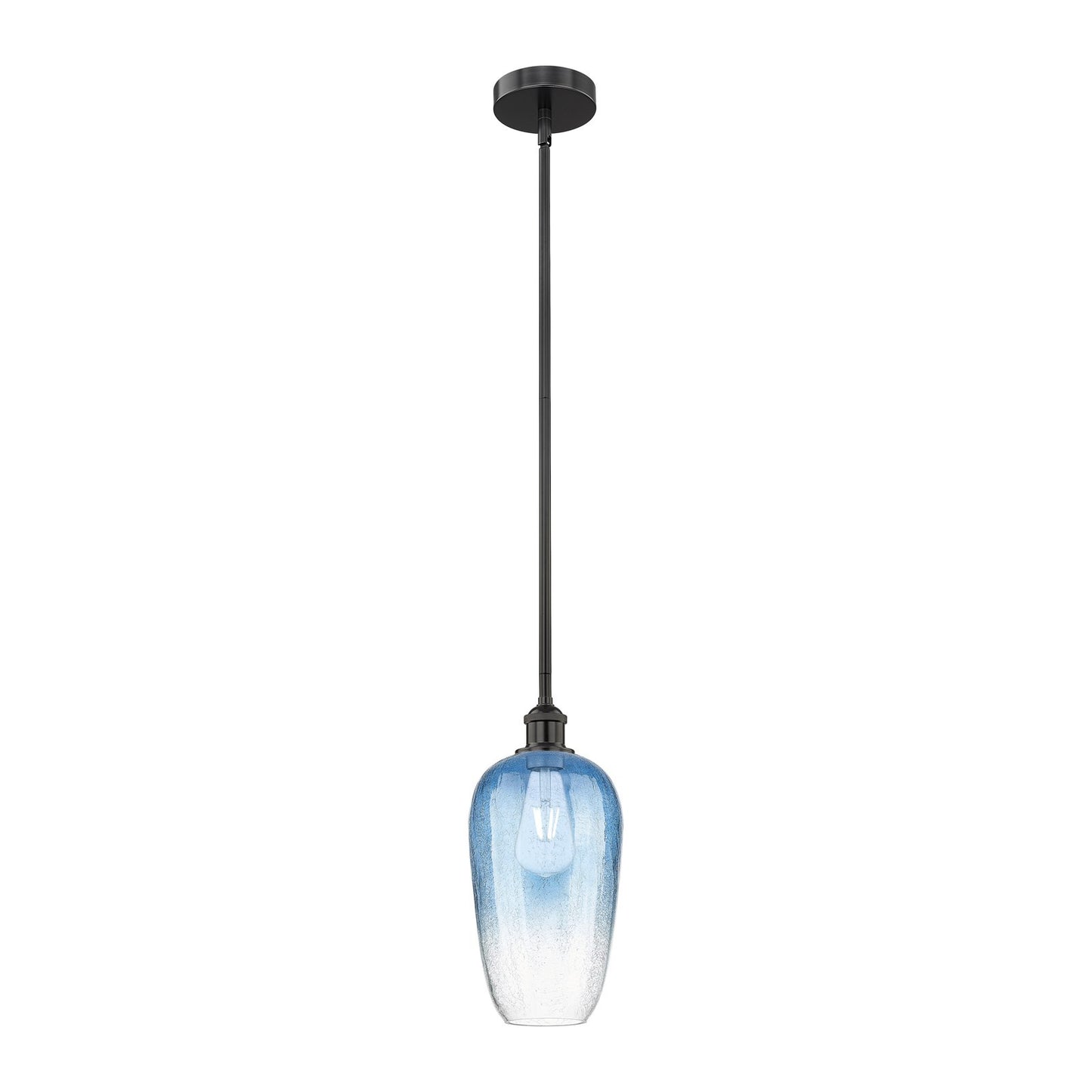 Innovations Brookhaven Flute 7in 1-Light Mini Pendant | Industrial Matte Black Steel and Sapphire Blue Glass | Kitchen Island | Model 616-1S-BK-G484-7SB