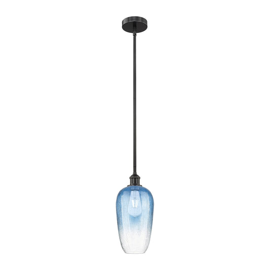 Innovations Brookhaven Flute 7in 1-Light Mini Pendant | Industrial Matte Black Steel and Sapphire Blue Glass | Kitchen Island | Model 616-1S-BK-G484-7SB