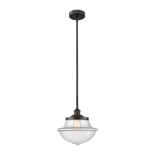 Innovations Oxford 12in 1-Light Mini Pendant | Industrial Matte Black Steel and Clear Glass | Kitchen Island & Dining Room | 11.75 | Model 616-1S-BK-G542