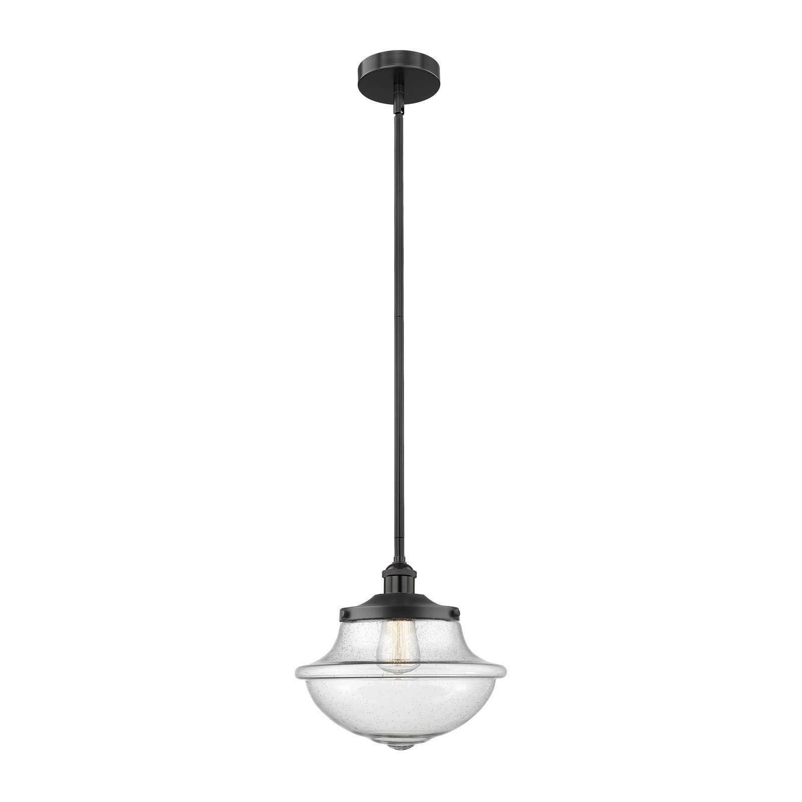 Innovations Oxford 12in 1-Light Mini Pendant | Industrial Matte Black Steel and Seedy Glass | Kitchen Island & Dining Room | 11.75 | Model 616-1S-BK-G544