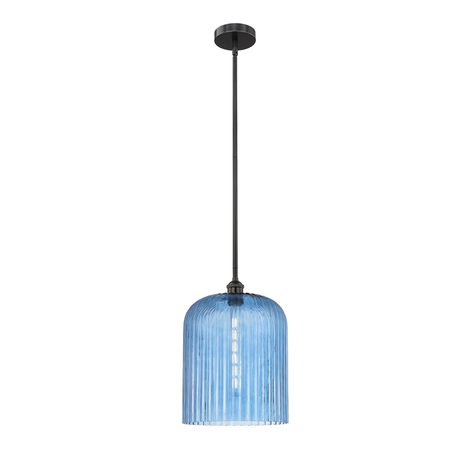 Innovations Bridal Veil 5in 1-Light Mini Pendant | Art Nouveau Matte Black Steel and Princess Blue Ribbed Glass | Kitchen | Model 616-1S-BK-G559-12BL
