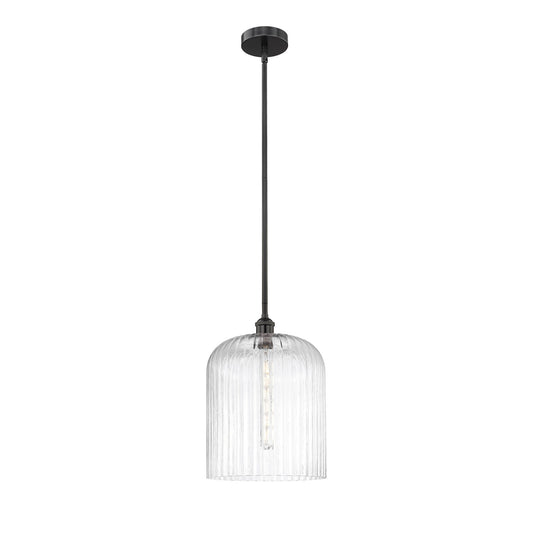 Innovations Bridal Veil 5in 1-Light Mini Pendant | Industrial Matte Black Steel and Clear Ribbed Glass | Kitchen Island & | Model 616-1S-BK-G559-12CL
