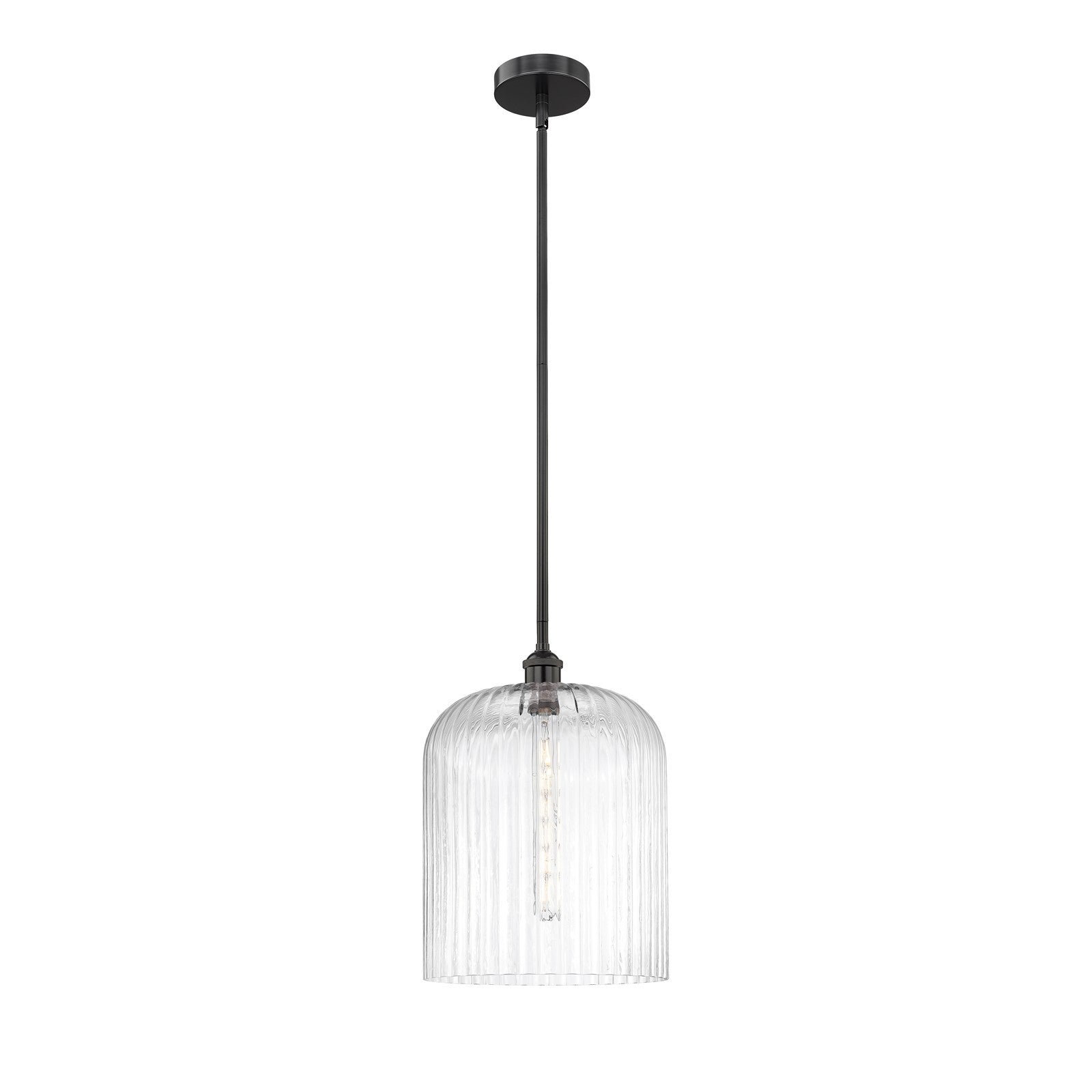Innovations Bridal Veil 5in 1-Light Mini Pendant | Industrial Matte Black Steel and Clear Ribbed Glass | Kitchen Island & | Model 616-1S-BK-G559-12CL